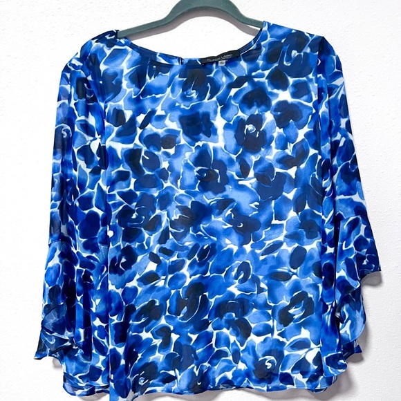 Evan Picone Blue 3/4 Sleeve Relaxed ruffle sleeve Blouse XL - Picture 1 of 8